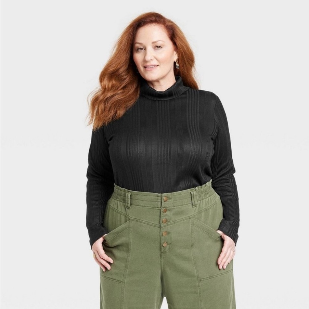 NEW! Black Plus Size Long Sleeve Ribbed 
Turtleneck Top - Knox Rose